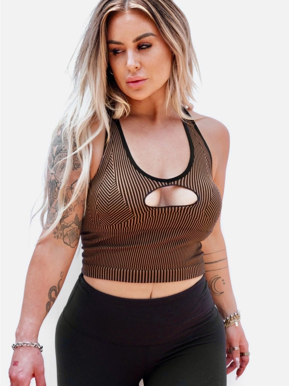 Striped Pink and Black Racerback Tank Top - Picture 6 of 6